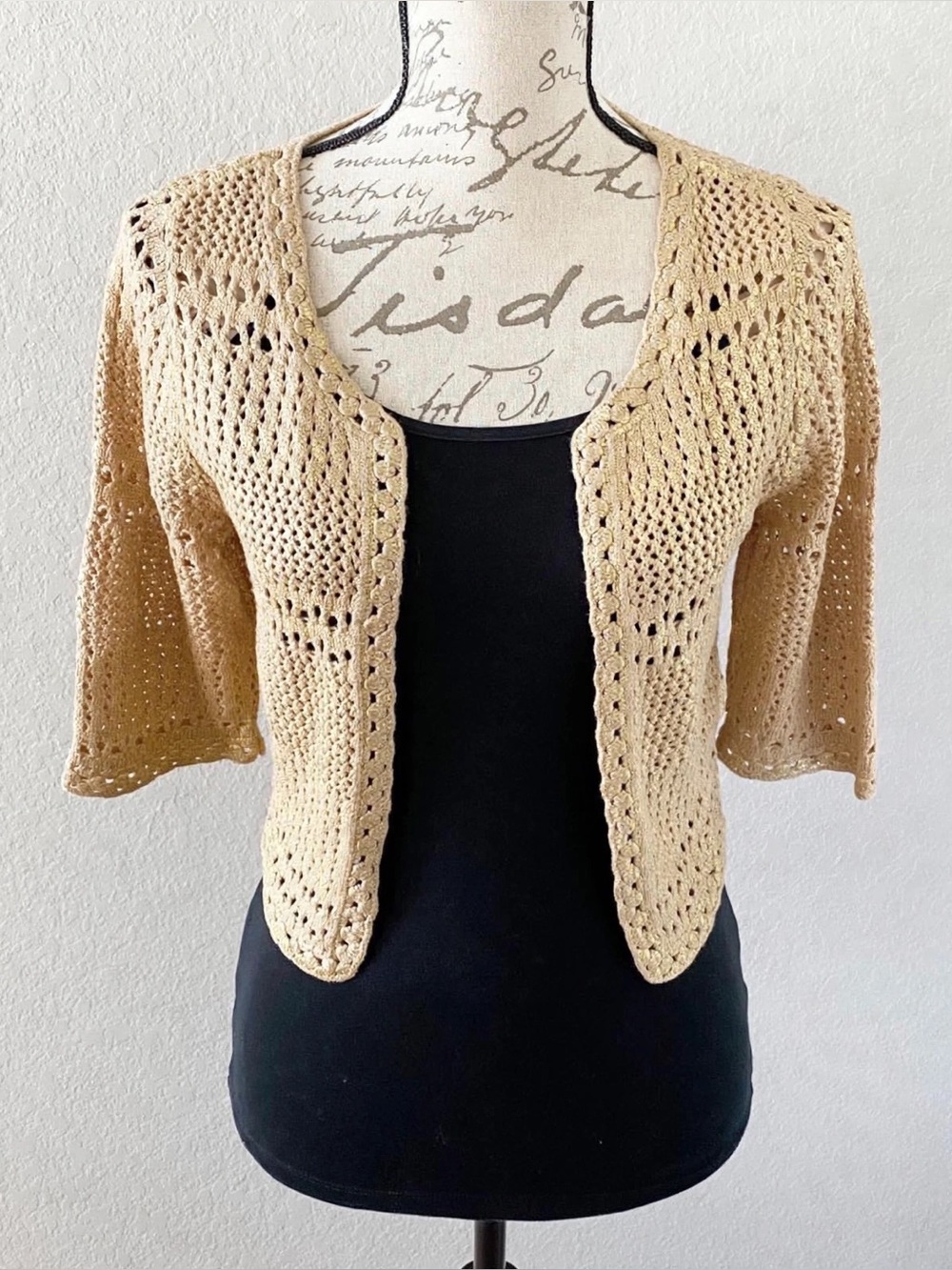 CACHE Crochet Sparkle Cropped Shrug Copper Tan Color Size Medium EXCELLENT